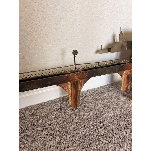 1970s 1970s Signed Curtis Jere Mid-Century Modern Brutalist Cityscape Bridge Wall Sculpture, Copper & Brass For Sale - Image 5 of 11
