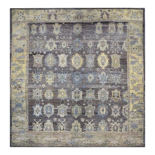 21st Century Turkish Oushak Wool 19x20 Charcoal, Yellow & Blue Oversized Handmade Area Rug #1144068 For Sale