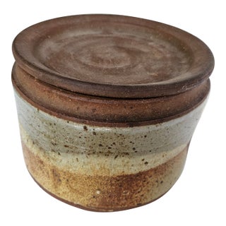 Mid Century Master Potter Byron Temple Signed Covered Stoneware Jar For Sale
