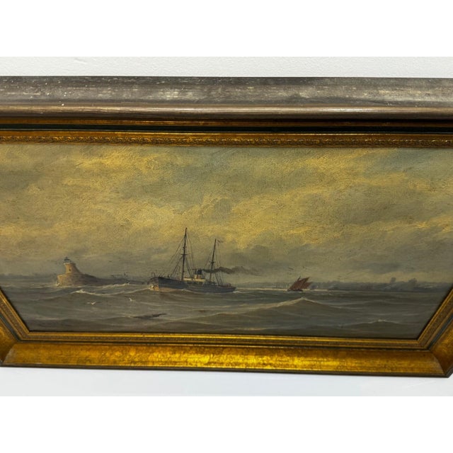 Victorian Antique Victorian Marine Oil Painting of the River Tyne, Steam Tug Leaving Newcastle, by John Davison Liddell, c.1890 For Sale - Image 3 of 18