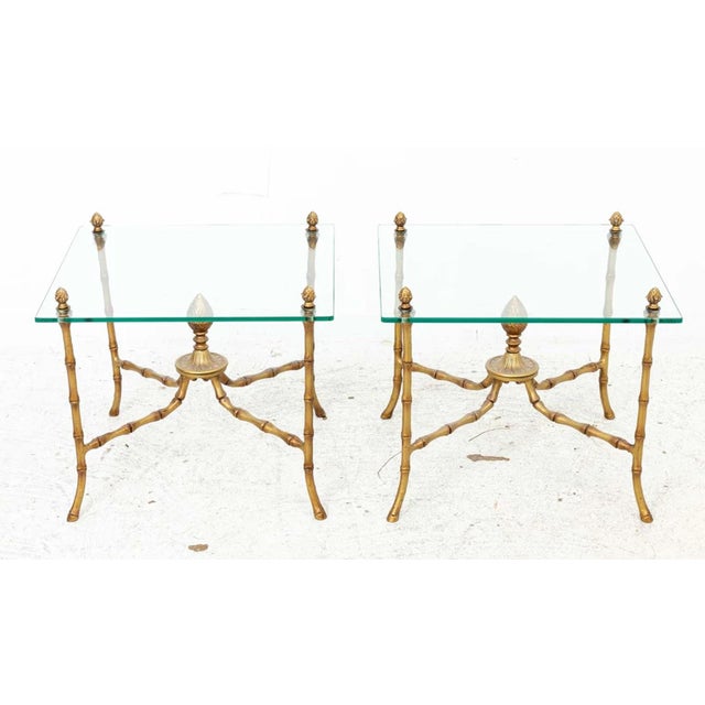 Brass Pair of Hollywood Regency Faux Bamboo Maison Bagues Style Cocktail End Tables For Sale - Image 8 of 8