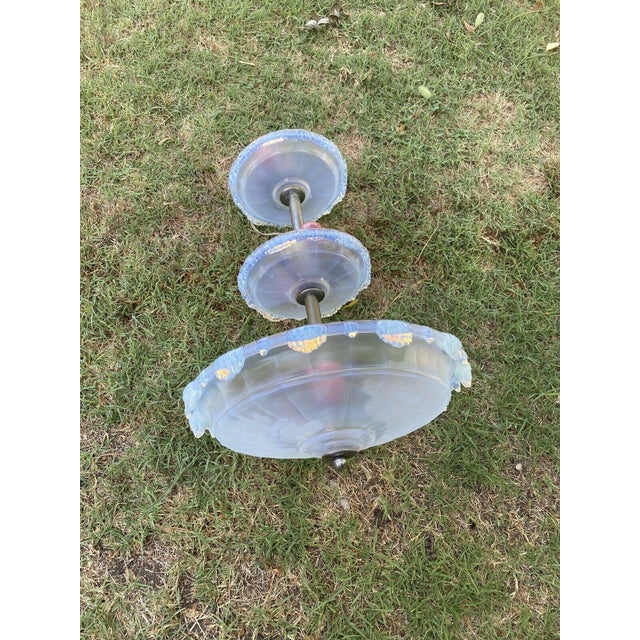 A very rare model French Art Deco c1930's 3 tier Opalescent Large dish Chandelier by "Ezan France". 7 lights and very...