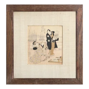 Man Displaying Scroll to Two Women, Kunisada Utagawa (Toyokuni III) Etching