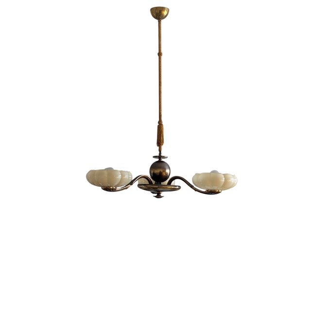 Large 3-Arm Chandelier by Paavo Tynell for Oy Taito AB, 1940s For Sale - Image 9 of 18