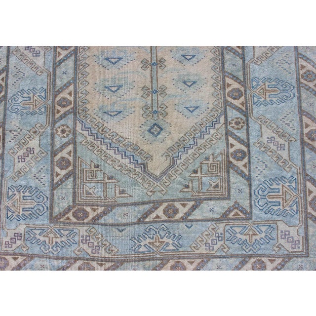 Textile Hand Knotted Oushak Rug From Turkey With All Over Design in Blues and Cream For Sale - Image 7 of 11