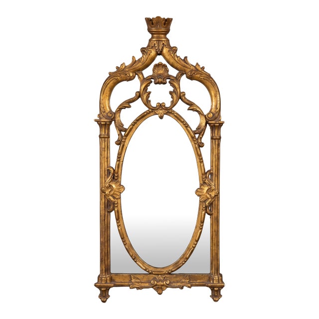 19th-C. Petite Italian Rococo Carved Giltwood Shell Motif Wall Mirror For Sale