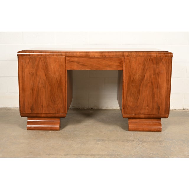 Louis Majorelle Style Antique French Art Deco Burled Walnut Executive Desk | Circa 1930s For Sale - Image 11 of 12