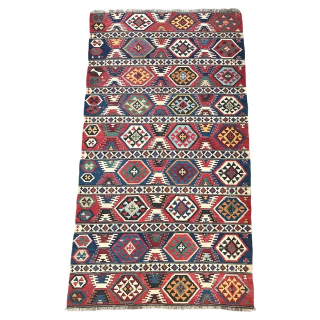 19th Century Caucasian Flat Rug Kilim Rug For Sale