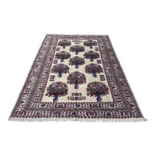 Pictorial Ivory Vase Design Hand-Knotted Wool Rug - 7'1" X 9'2" For Sale