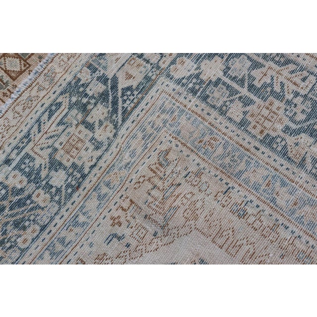 Vintage Persian Heriz Rug With All-Over Medallion Design in Tan and Blues 9'4 X 12'10 For Sale - Image 13 of 14