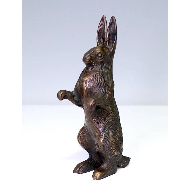 Early 20th Century Antique Edwardian Bronze Rabbit With Two Miniature Woven Brass Baskets For Sale - Image 5 of 11