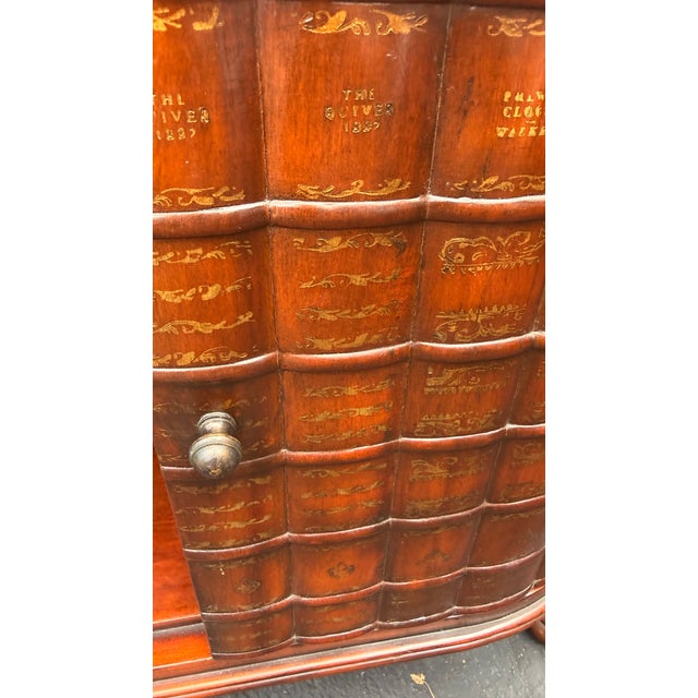 English Regency Faux Book Bar Cabinet, Attributed to Theodore Alexander, Hand-Tooled Leather Top For Sale - Image 12 of 17