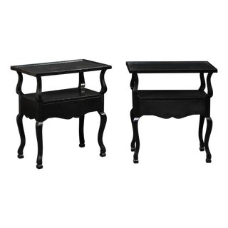 French Mid-Century 2-Tier Black End Tables For Sale