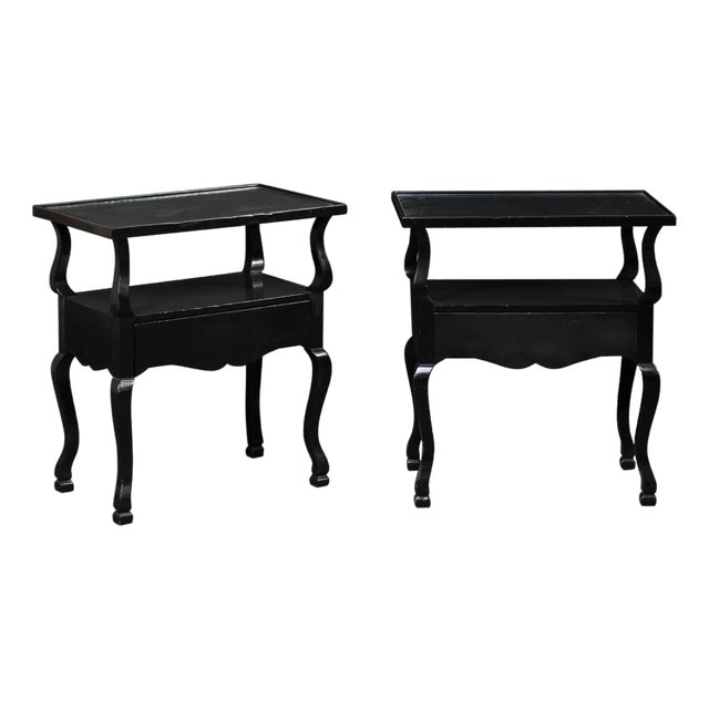French Mid-Century 2-Tier Black End Tables For Sale