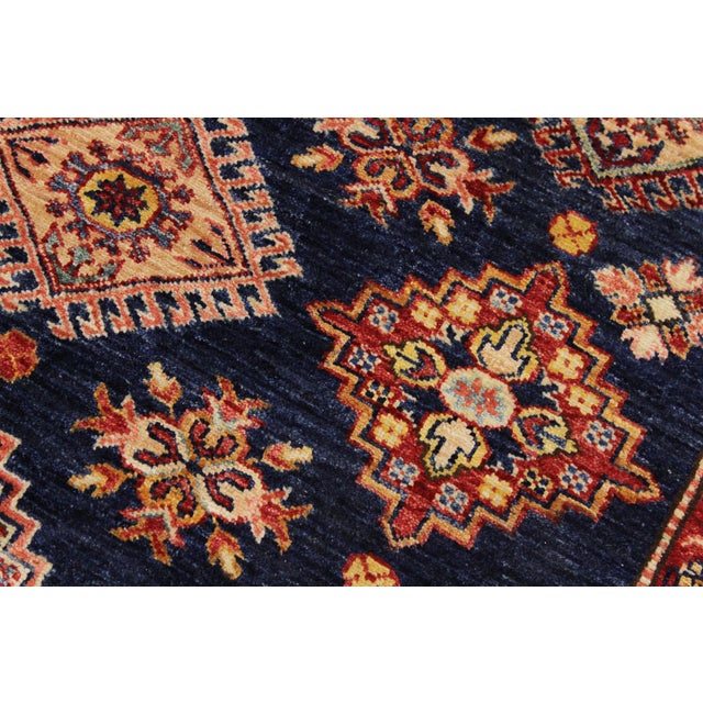Rustic Super Kazak Blue/Beige Wool Rug - 8'10'' X 12'0'' For Sale - Image 4 of 10