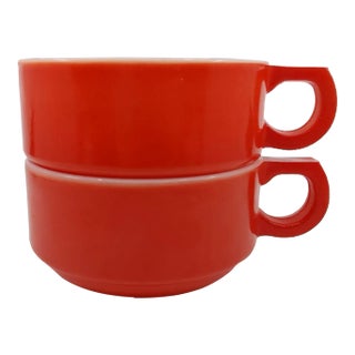Mid 20th Century Red Fire King D Handle Large Soup Mugs- Set of 2 For Sale