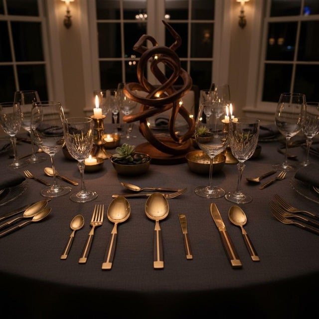 Mid-Century Modern Mid Century Modern Flatware Set in Rosewood & Bronze-Teak Case, Thailand- 100 Pieces For Sale - Image 3 of 11