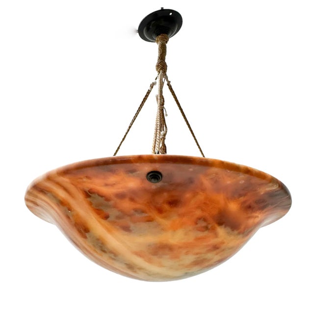 Brown Art Nouveau Alabaster Pendant Light, 1900s For Sale - Image 8 of 9