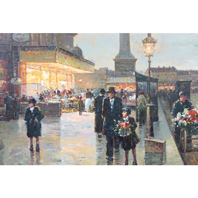 Folk Art Late 20th Century European School the Market Oil on Canvas Signed Original For Sale - Image 3 of 8