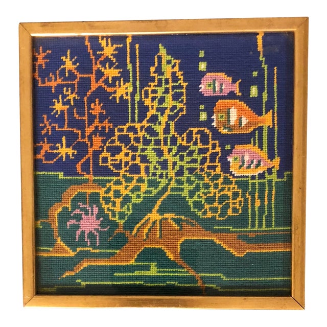 Original Vintage Needlepoint Fish W/ Coral Framed Chairish