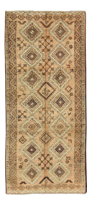 Vintage Tribal Turkish Wide Runner With Repeating Diamond & Geometric Motifs