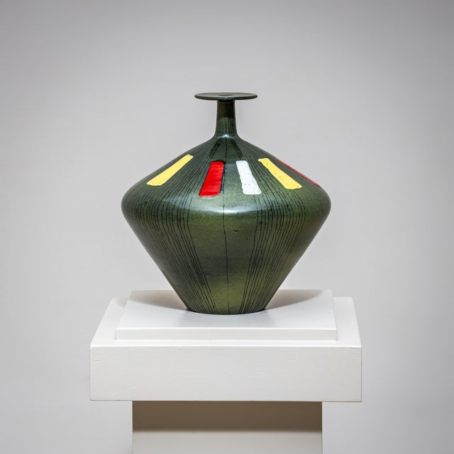 San Polo Green Ceramic Vase by San Polo, Venice, Italy, 1960s For Sale - Image 4 of 9