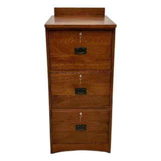 Mission Solid Oak 3 Drawer File Cabinet For Sale