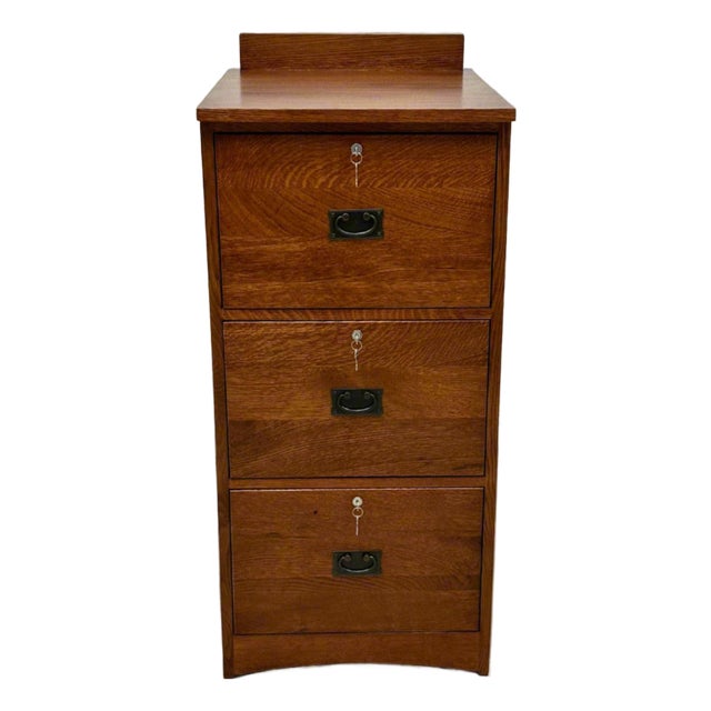 Mission Solid Oak 3 Drawer File Cabinet For Sale