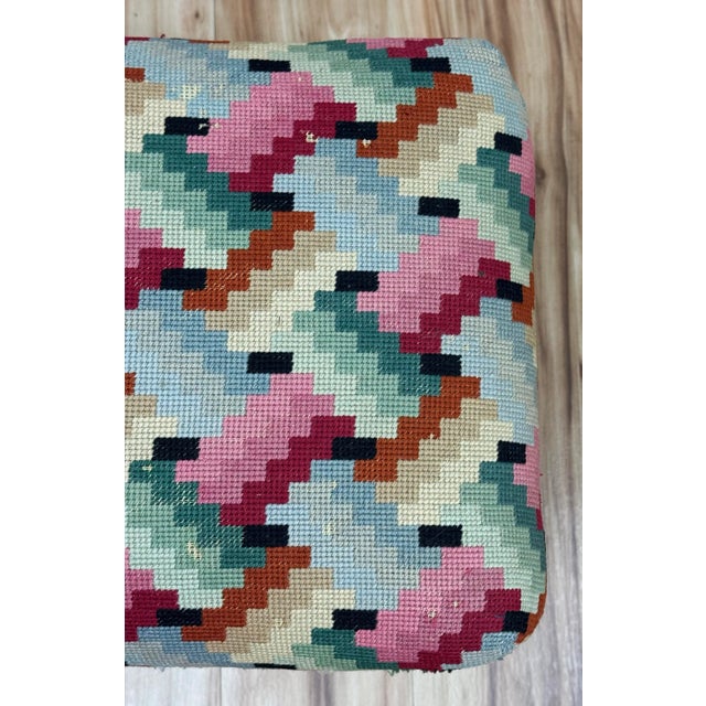 Vintage Colorful Patterned Needlepoint Footstool For Sale - Image 12 of 12