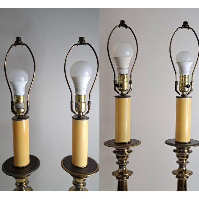 Vintage Mid-Century Modern Heavy Brass Beehive Candlestick Boudoir Table Lamps 31" Tall - a Pair For Sale In West Palm - Image 6 of 10