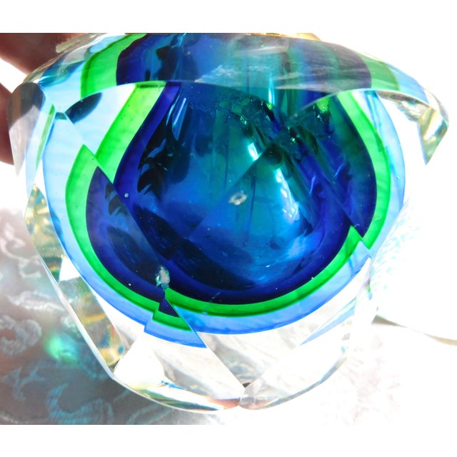 1980s Blue and Green Art Glass Perfume Bottle For Sale - Image 9 of 9