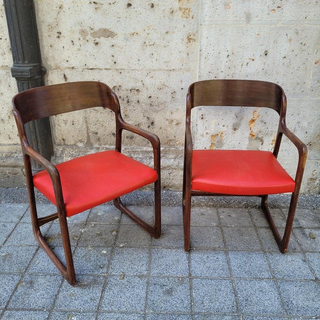 Mid-Century Wooden Traineau Chairs from Baumann, France, 1960s, Set of 2 For Sale - Image 11 of 18
