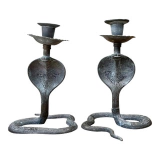 Vintage Cobra Form Metal Candle Holders For Sale
