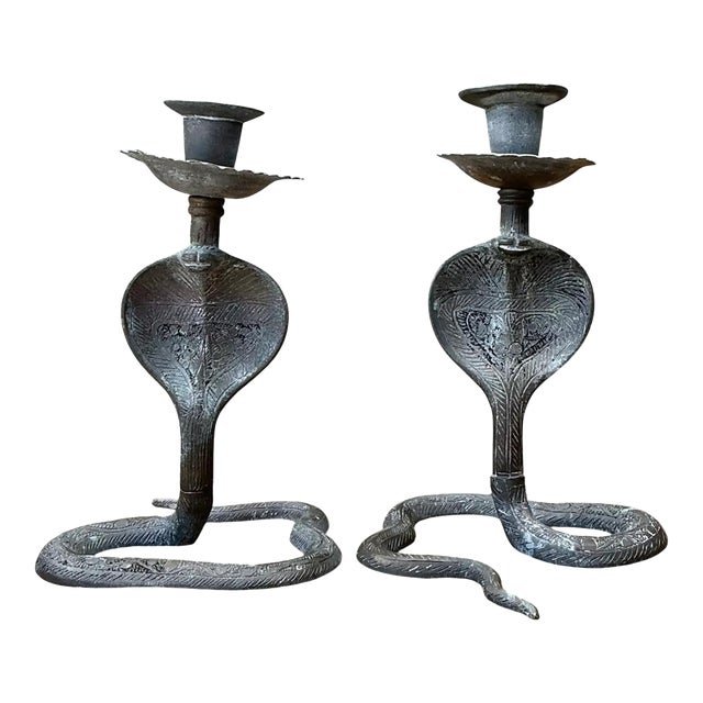 Vintage Cobra Form Metal Candle Holders For Sale