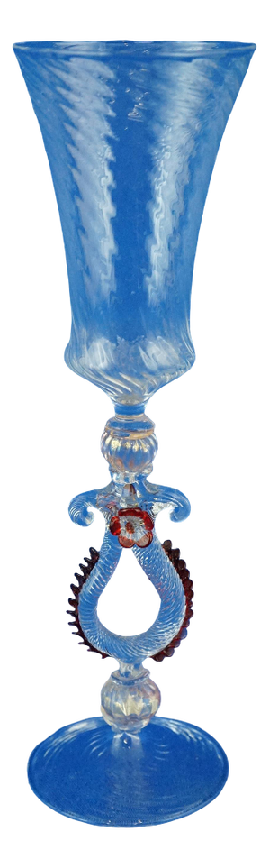 Vintage Venetian Goblet Glass in Blown Murano Glass, 1920s