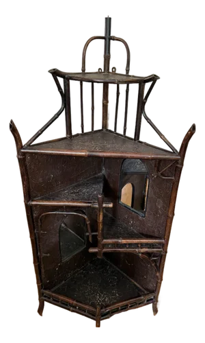 19th Century English Bamboo Corner Etarge Shelf
