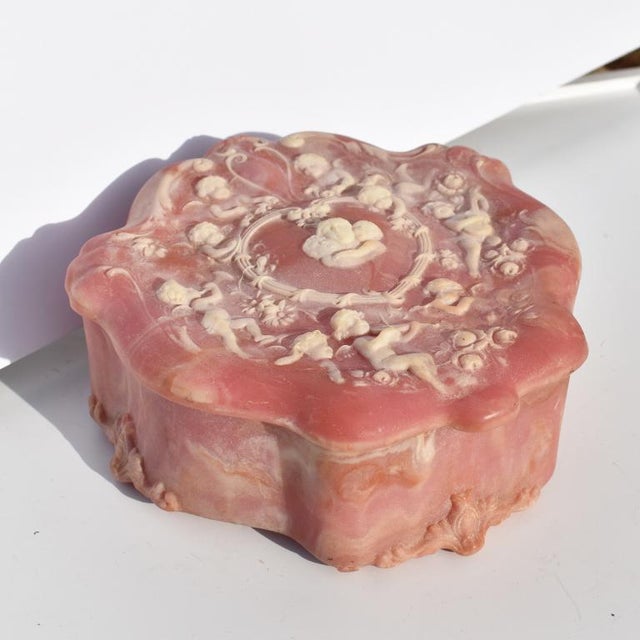 Pink Vintage Pink Scalloped Incolay Stone Trinket Box For Sale - Image 8 of 8