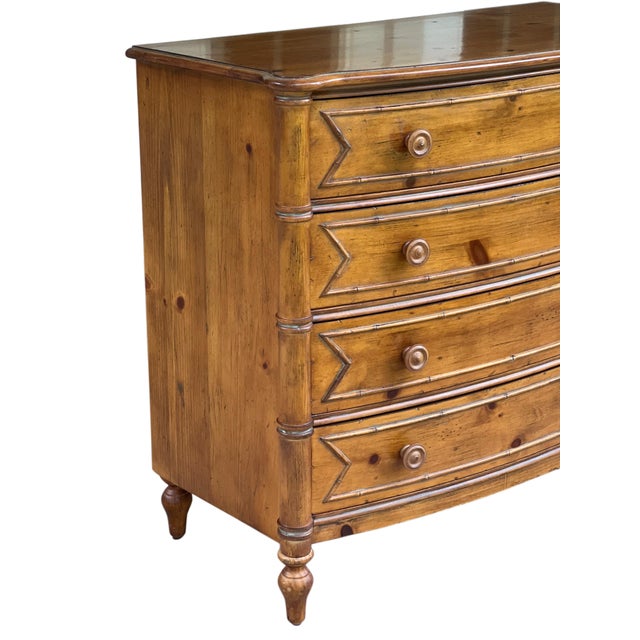 Knotty Pine Bowed Front Faux Bamboo Console/Chest For Sale - Image 10 of 13