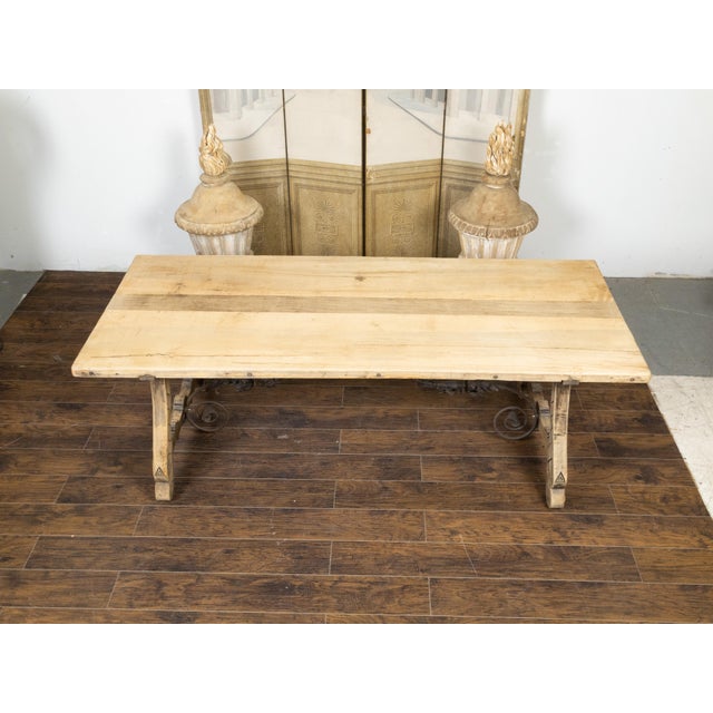 Wood Italian 19th Century Bleached Oak Farm Table with Baroque Style Carved Base For Sale - Image 7 of 12