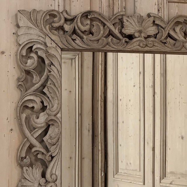 Wood Antique French Louis XIV Baroque Stripped Hand-Carved Wood Mirror For Sale - Image 7 of 18