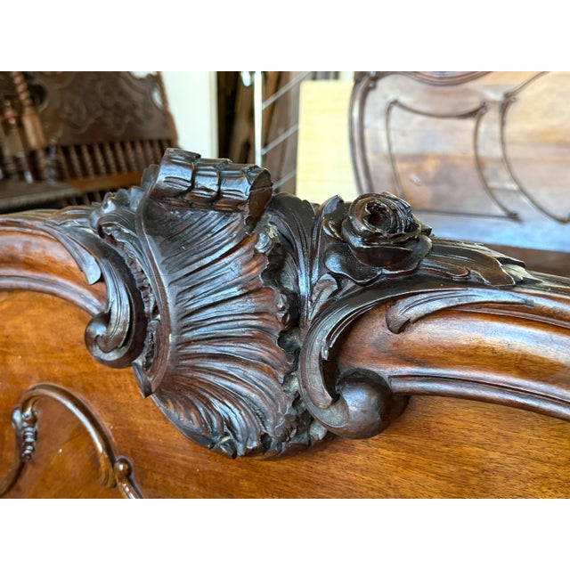 Louis XV Style French Solid Carved Walnut Queen Size Bed For Sale - Image 12 of 18