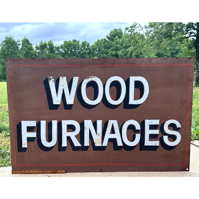 Hand Painted Advertising Metal Sign Wood Furnaces For Sale - Image 10 of 12