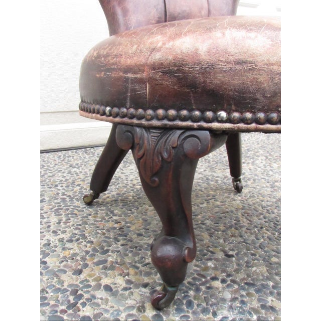 English Antique English Leather Child’s Chair For Sale - Image 3 of 17