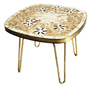 Mid-Century Modern Mosaic and Brass Side Table with Hair Pin Legs by Ilse Möbel, 1950s
