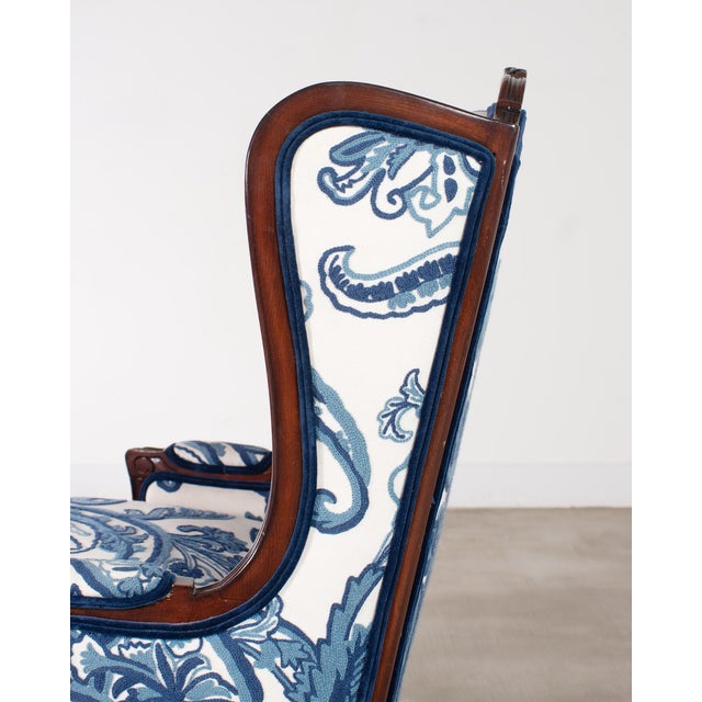 Louis XV Style Wingback Bergere Á Oreilles Crewel Work For Sale - Image 16 of 18
