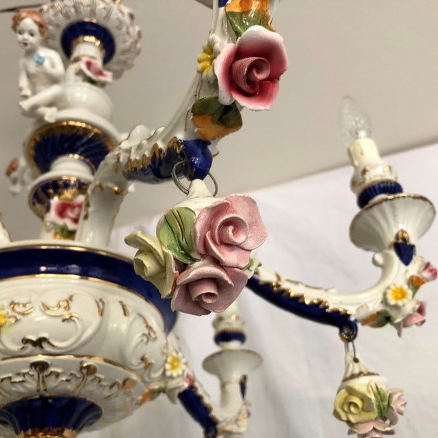 Vintage Italian Capodimonte Porcelain Six Lights Chandelier Chairish