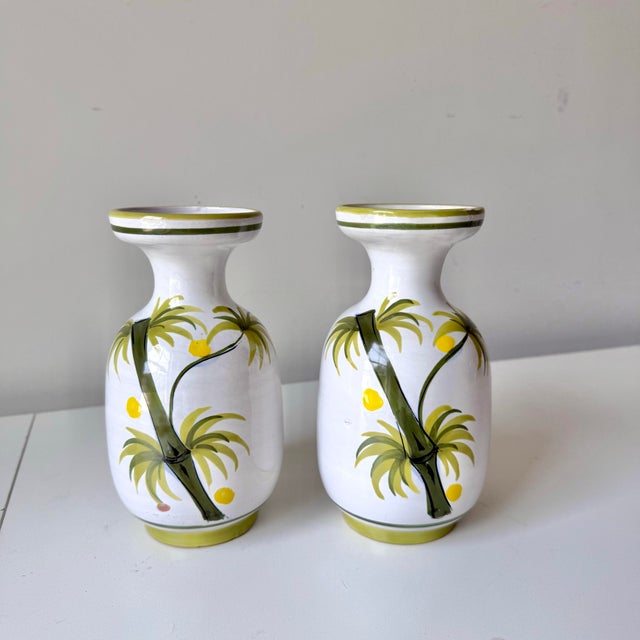 Green 1970s Italian Bamboo Pottery Vases: A Pair For Sale - Image 8 of 8