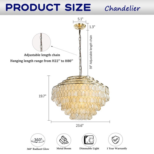 Coastal Aloadecor Natural Capiz Shell Four-Tier Chandelier For Sale - Image 3 of 6