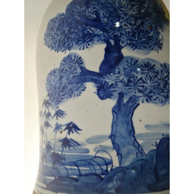Chinese Chinese Blue and White Porcelain Vase With Ever Green and Plum Flowers For Sale - Image 3 of 10