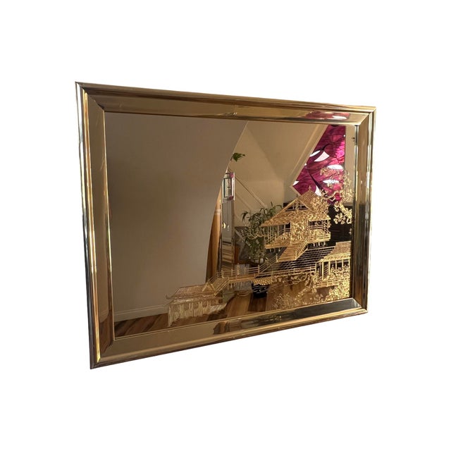 We have for your consideration a very gorgeous postmodern large square wall mirror. This mirror consists of a gold frame...